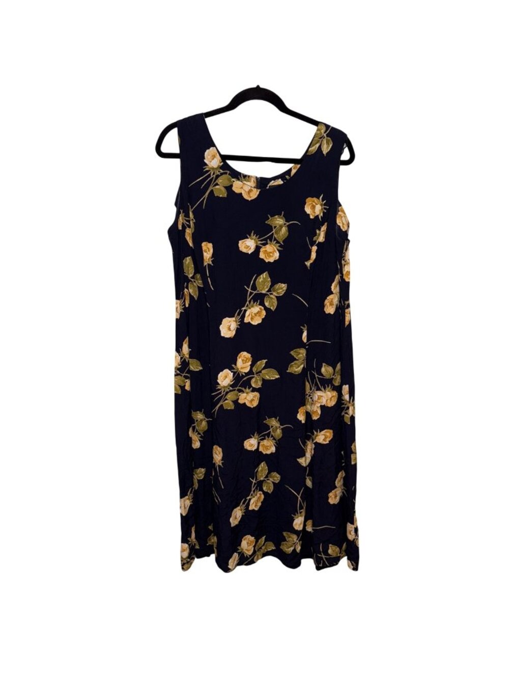 Vintage Cimarron Plus Navy Floral Sleeveless Midi Dress Size 26  Made In USA